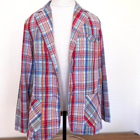 80's Funky Blazer - Lightweight - Striped Plaid - Size Medium - Jacket - Picture 4 of 10